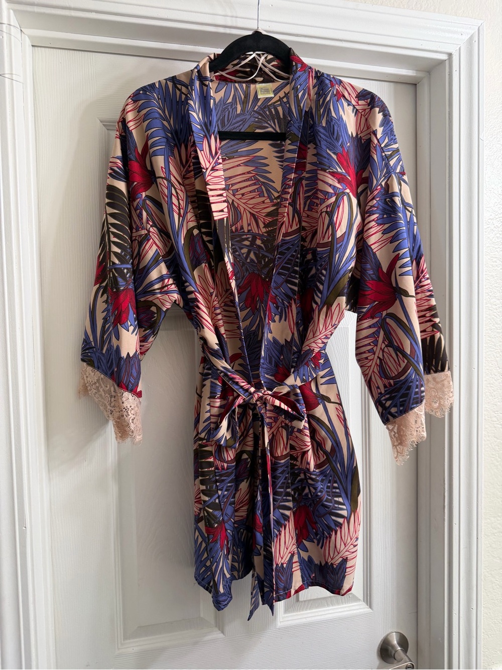 Japna Lounge Kimono Robe tropical, colorful, floral lace size medium